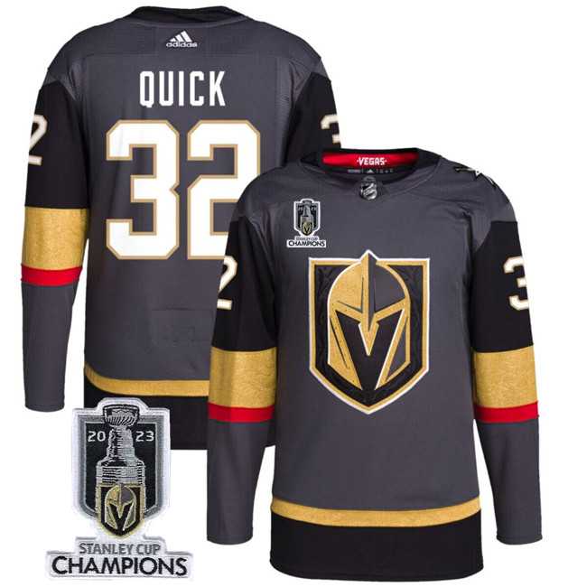 Men%27s Vegas Golden Knights #32 Jonathan Quick Gray 2023 Stanley Cup Champions Stitched Jersey->vegas golden knights->NHL Jersey